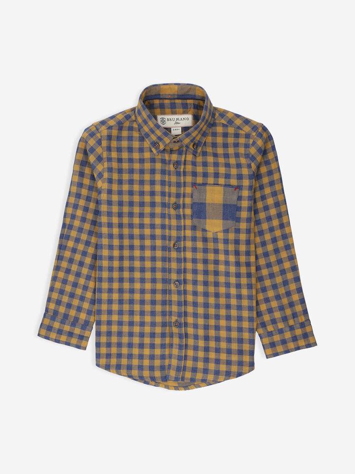 Yellow & Blue Gingham Casual Shirt Brumano Pakistan