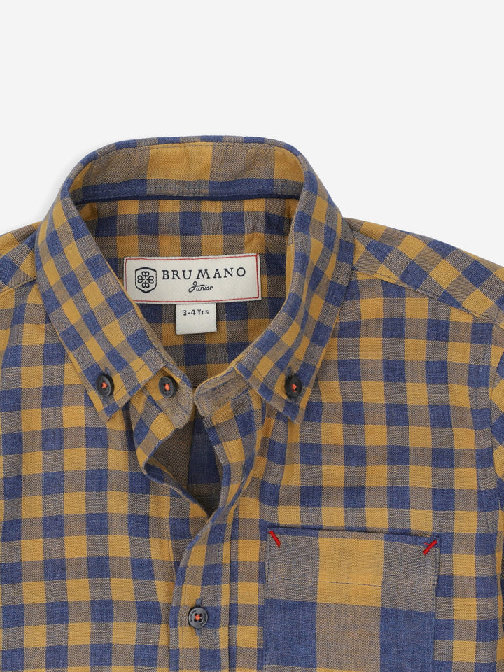 Yellow & Blue Gingham Casual Shirt Brumano Pakistan