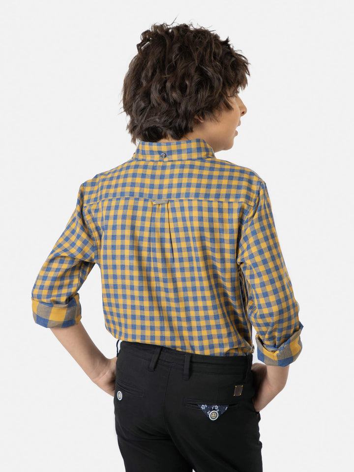 Yellow & Blue Gingham Casual Shirt Brumano Pakistan