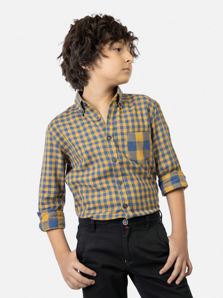 Yellow & Blue Gingham Casual Shirt Brumano Pakistan