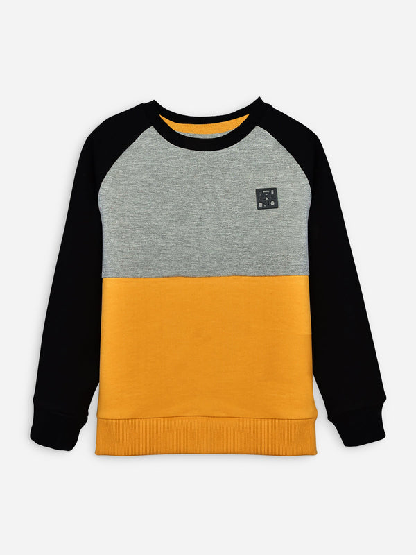 Yellow & Grey Raglan Sleeves Casual Sweatshirt