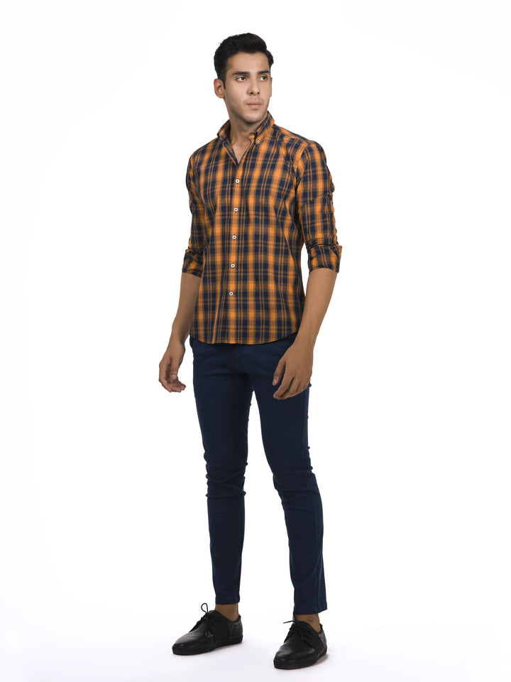 Yellow & Navy Blue Checkered Shirt Brumano Pakistan