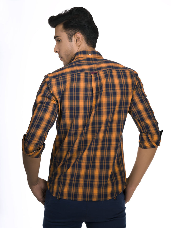 Yellow & Navy Blue Checkered Shirt Brumano Pakistan