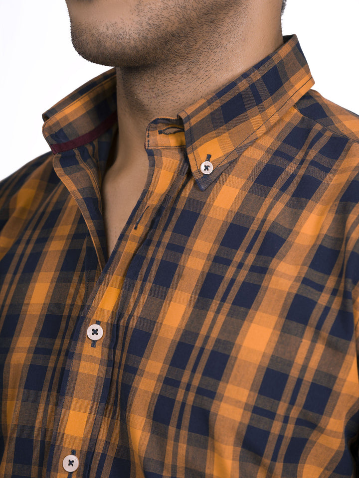 Yellow & Navy Blue Checkered Shirt Brumano Pakistan