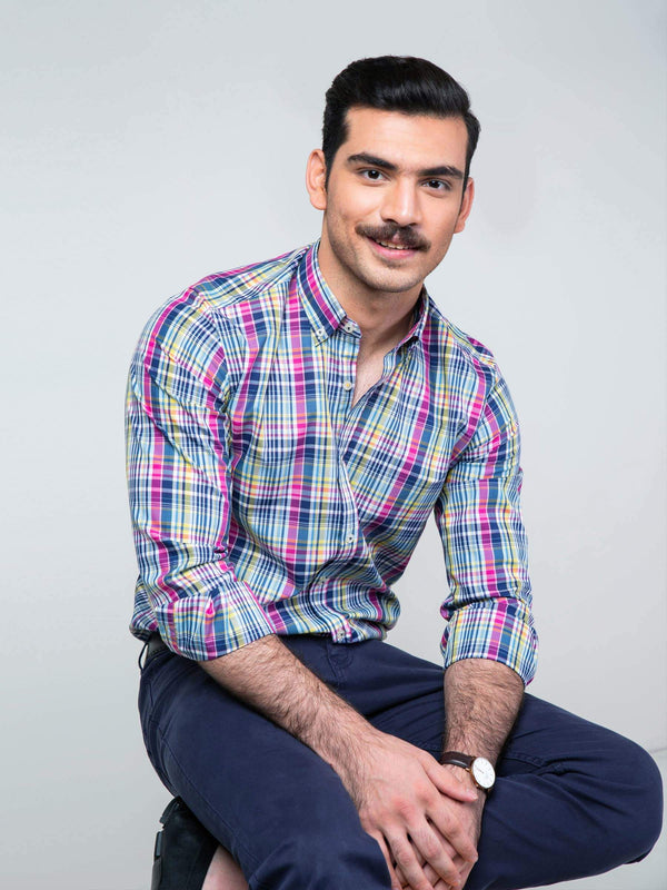 Yellow & Pink Check Shirt Brumano Pakistan