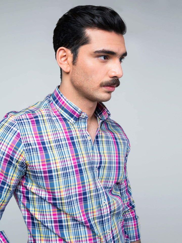 Yellow & Pink Check Shirt Brumano Pakistan