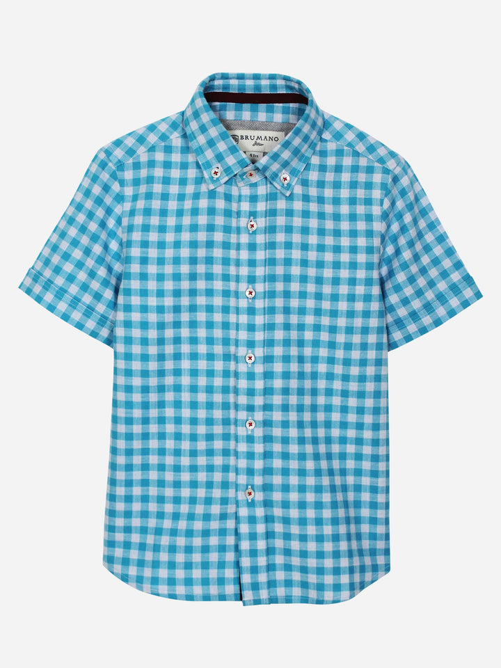 Aqua Blue Half Sleeve Gingham Shirt