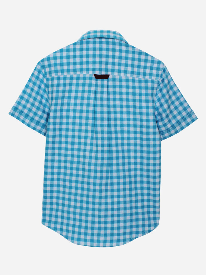 Aqua Blue Half Sleeve Gingham Shirt