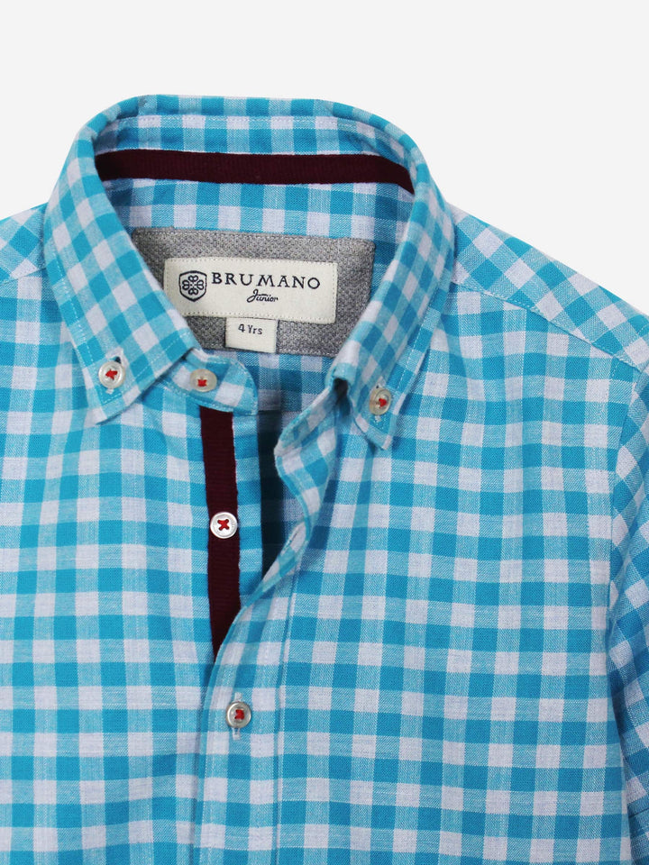 Aqua Blue Half Sleeve Gingham Shirt