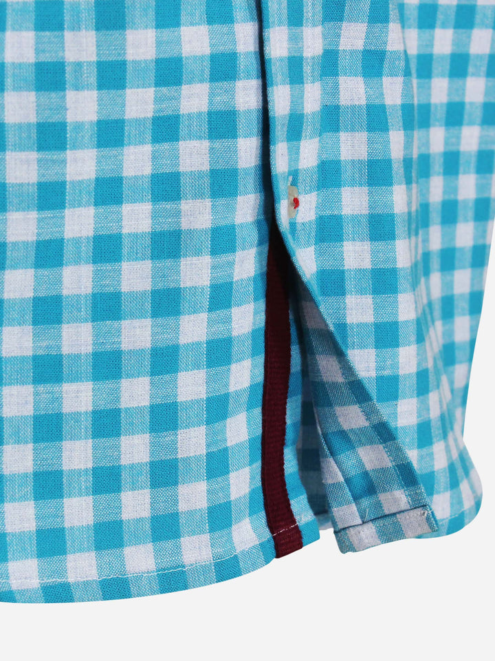 Aqua Blue Half Sleeve Gingham Shirt