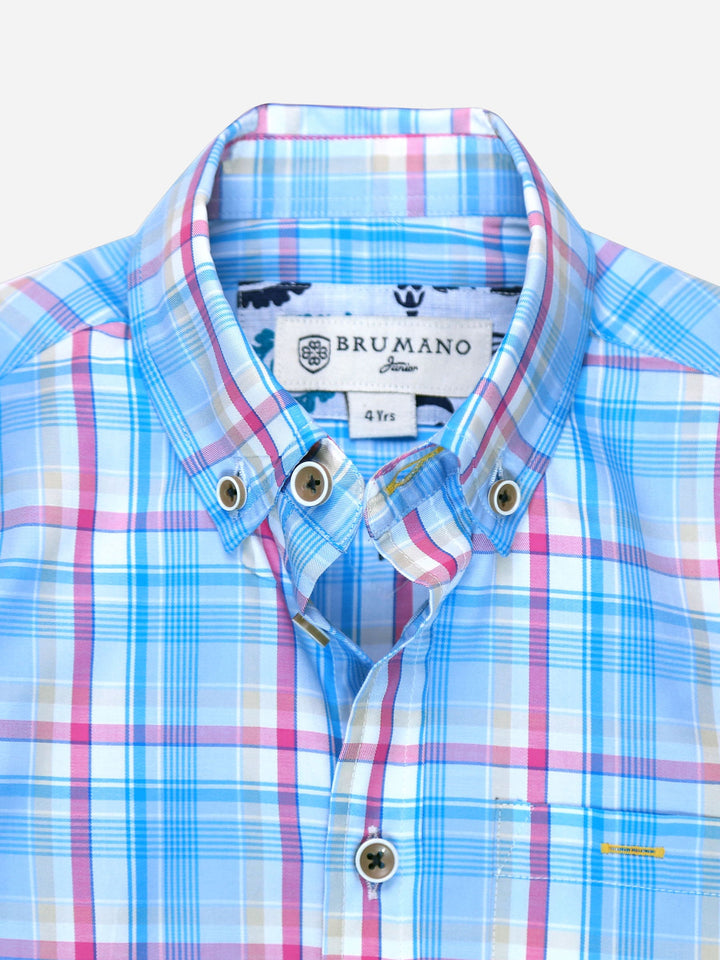 Aqua Blue & Pink Short Sleeves Casual Shirt Brumano Pakistan