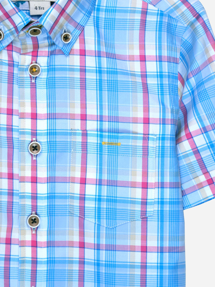 Aqua Blue & Pink Short Sleeves Casual Shirt Brumano Pakistan