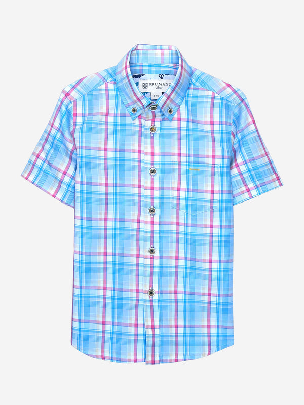 Aqua Blue & Pink Short Sleeves Casual Shirt Brumano Pakistan