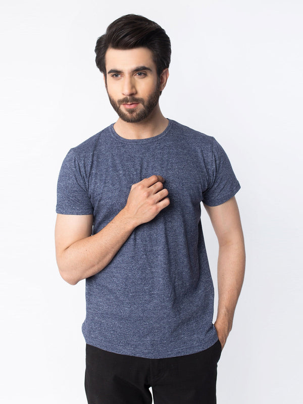 Basic Blue Marl Crew Neck T-Shirt