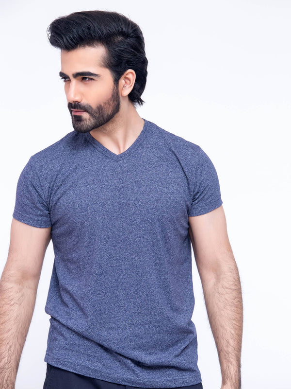 Basic Navy Blue V-Neck T-Shirt