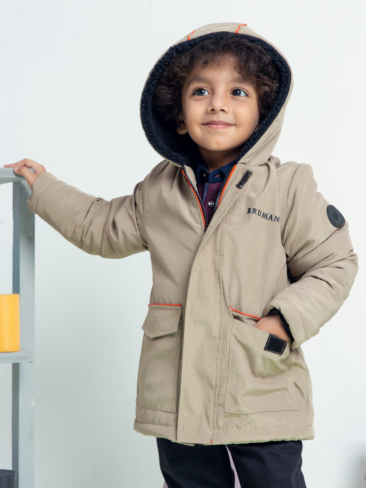 Beige Quilted Parka Jacket With Hoodie Brumano Pakistan