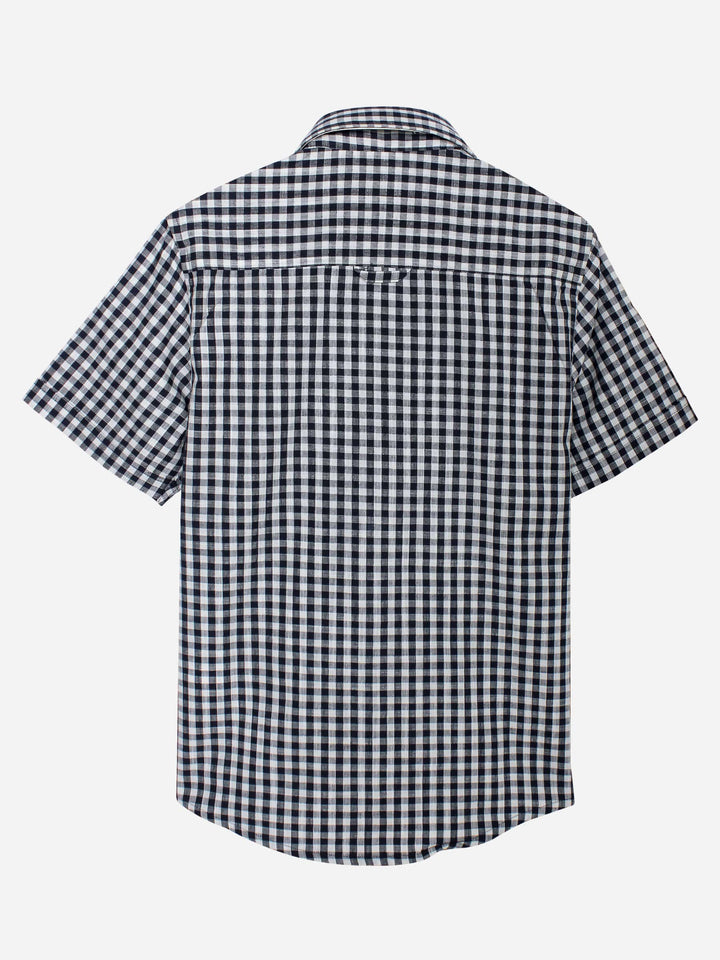 Black Gingham Casual Half Sleeve Shirt