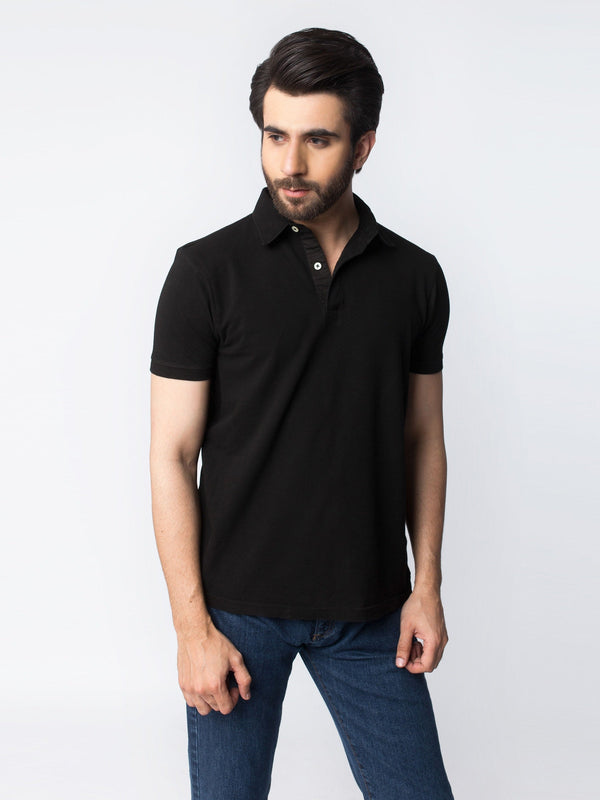 Black Pique Polo