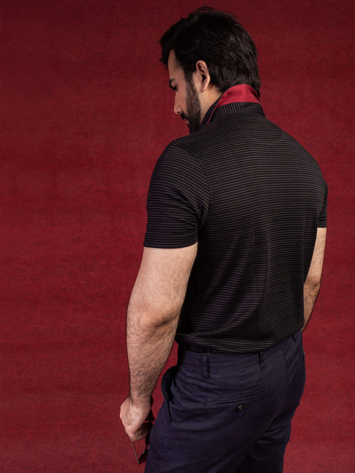 Black Striped Pima Polo