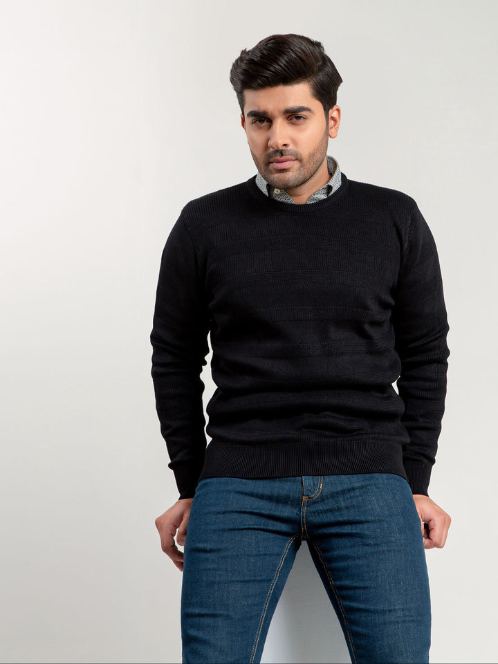 Black Textured Crew Neck Sweater Brumano Pakistan