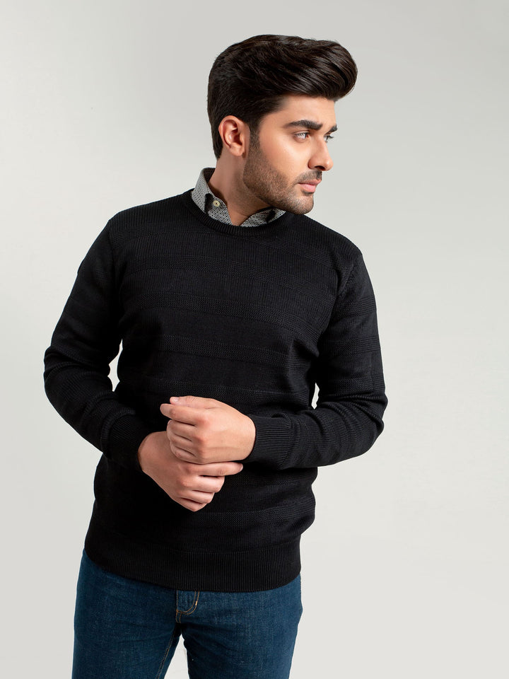 Black Textured Crew Neck Sweater Brumano Pakistan