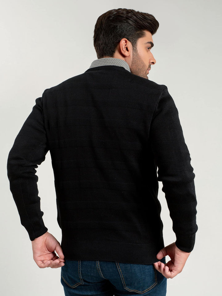 Black Textured Crew Neck Sweater Brumano Pakistan