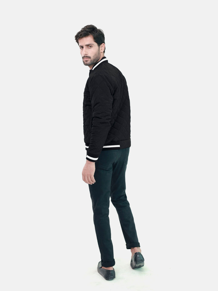 Black Quilted Sporty Bomber Jacket Brumano Pakistan