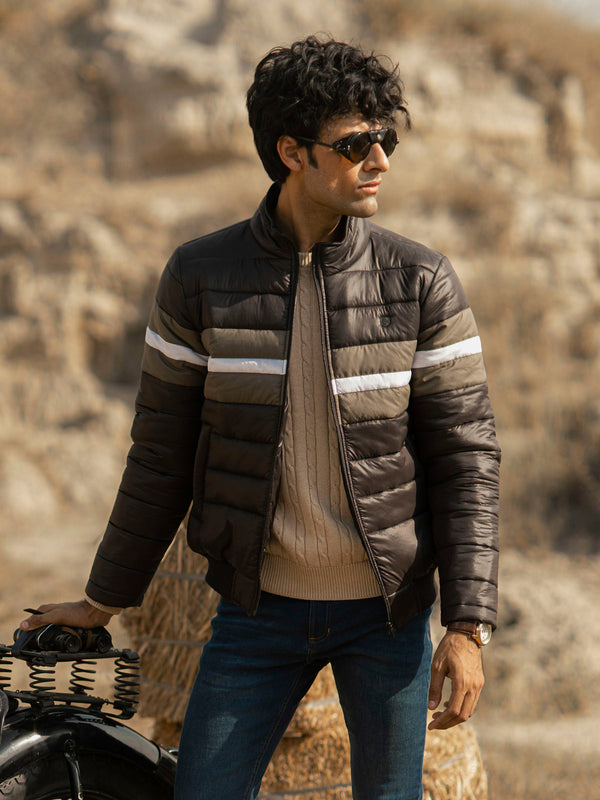 Black & Olive Nylon Puffer Jacket Brumano Pakistan