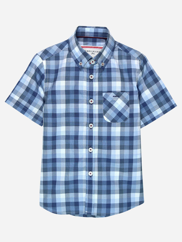 Blue Button Down Half Sleeve Check Shirt brumano Pakistan