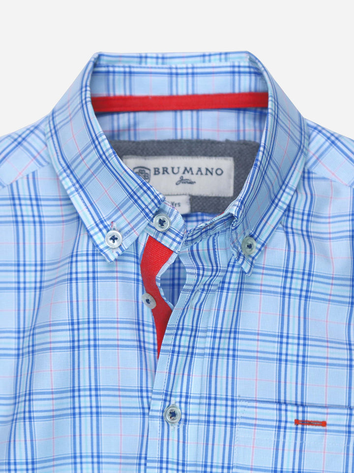 Blue Casual Check Shirt With Red Detailing Brumano Pakistan