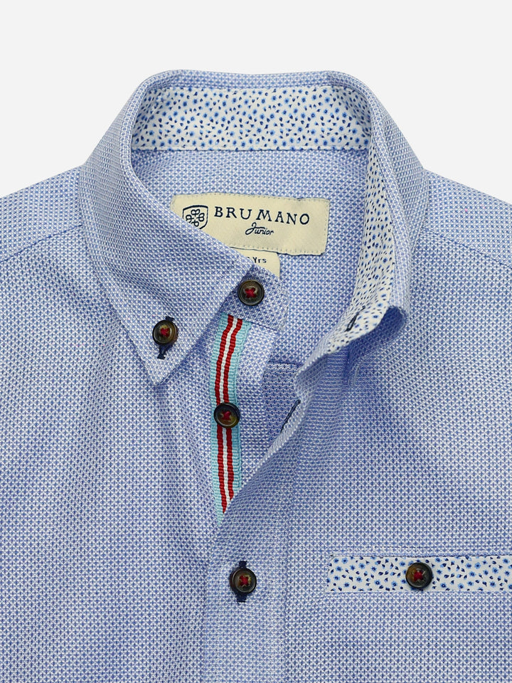 Blue Dobby Short Sleeve Casual Shirt With Detailing Brumano Pakistan