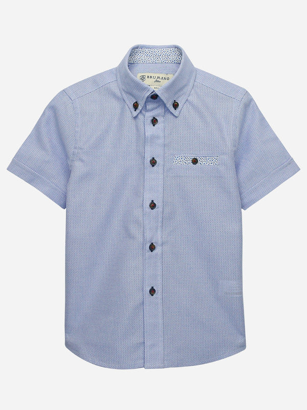 Blue Dobby Short Sleeve Casual Shirt With Detailing Brumano Pakistan