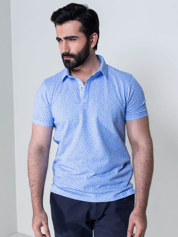 Blue Floral Printed Polo