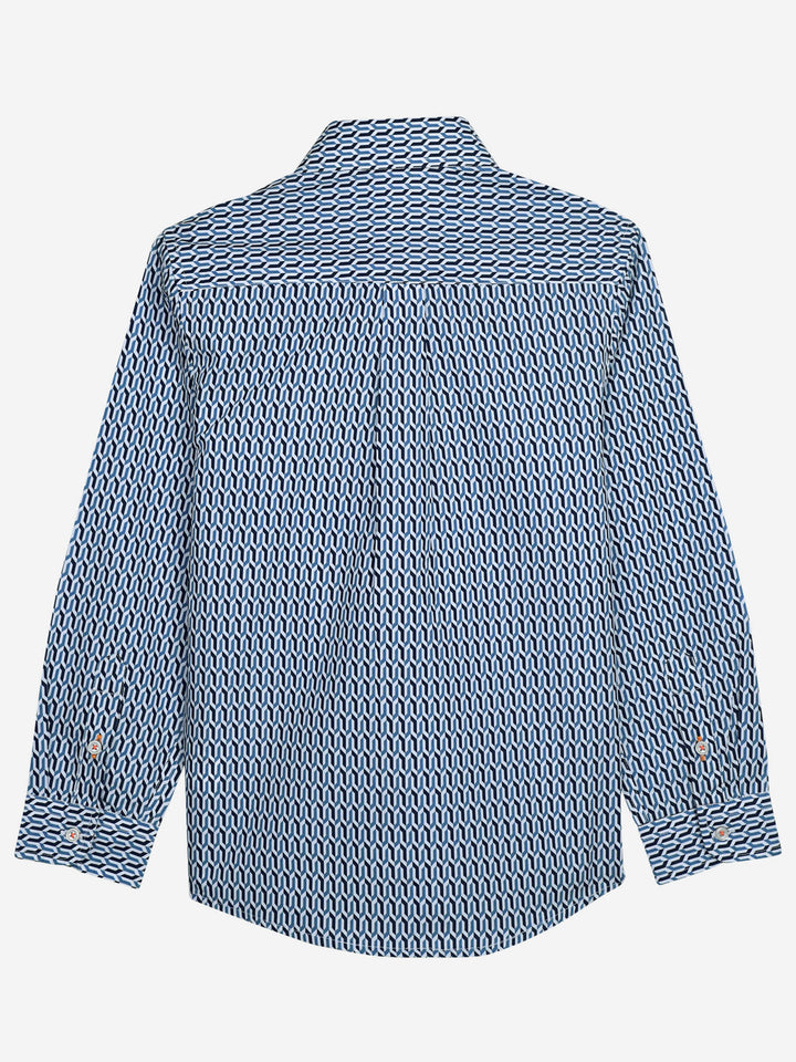 Blue Geometric Pattern Casual Long Sleeve Shirt Brumano Pakistan