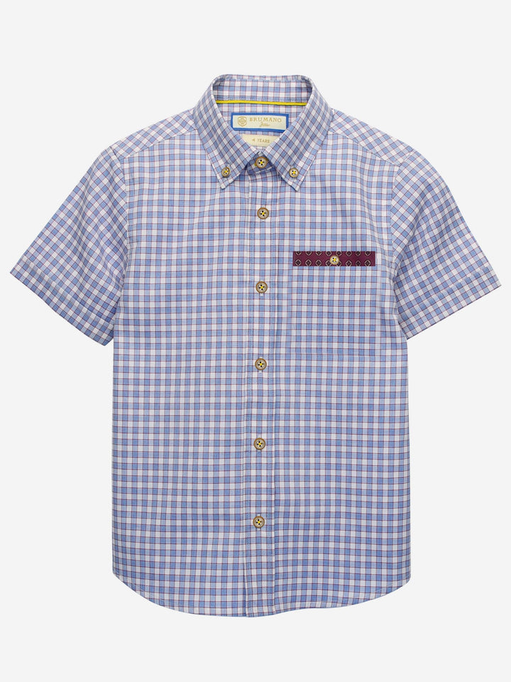 Blue Gingham Casual Long Sleeve Shirt With Yellow Detailing Brumano Pakistan