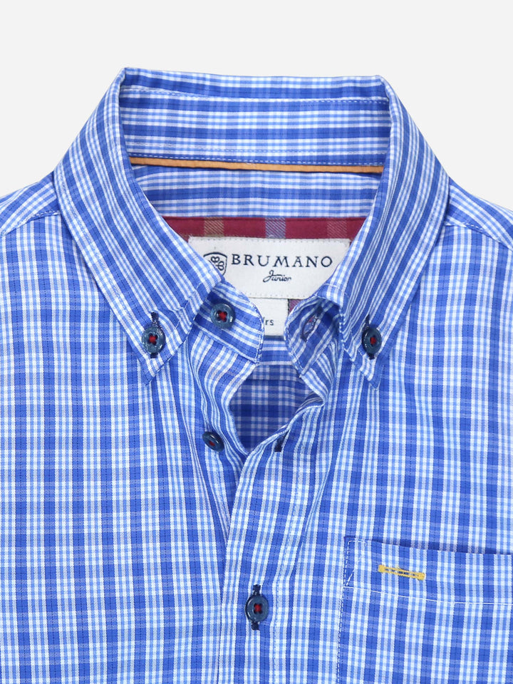 Blue Gingham Casual Short Sleeves Shirt Brumano Pakistan