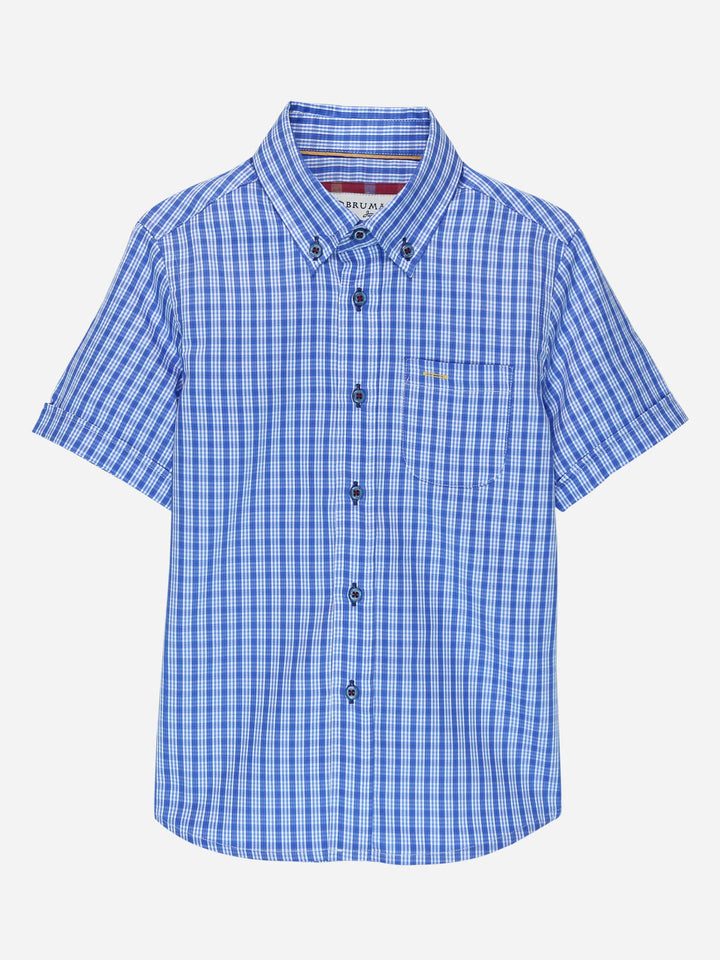 Blue Gingham Casual Short Sleeves Shirt Brumano Pakistan