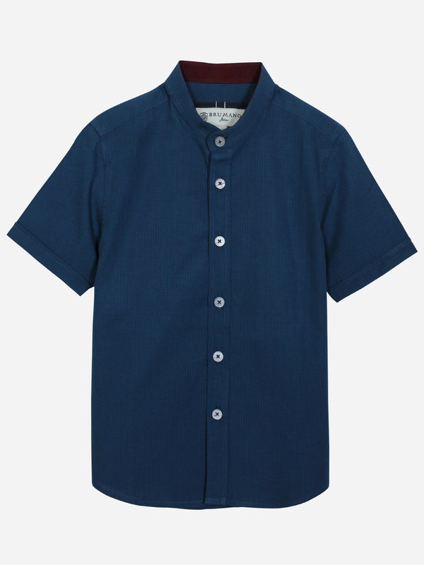 Blue Gingham Mao Collar Casual Shirt