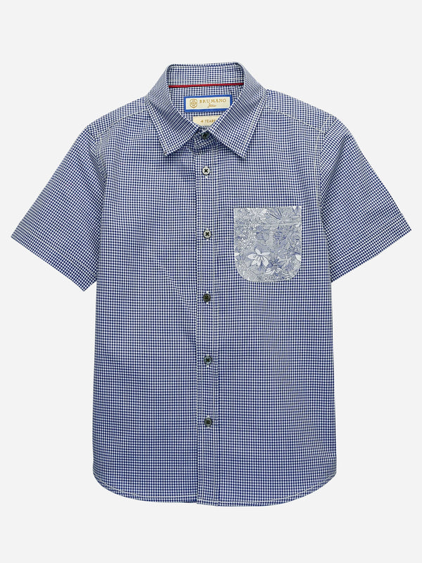 Blue Micro Gingham Short Sleeve Casual Shirt Brumano Pakistan