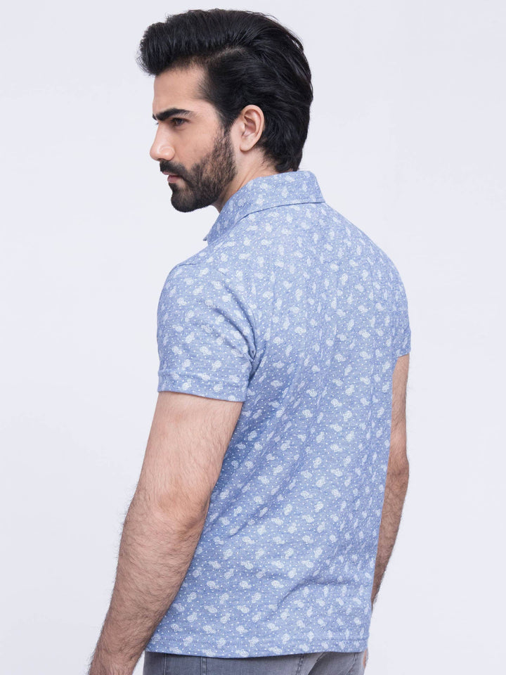 Blue Printed Polo Shirt