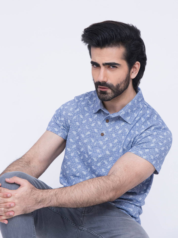 Blue Printed Polo Shirt