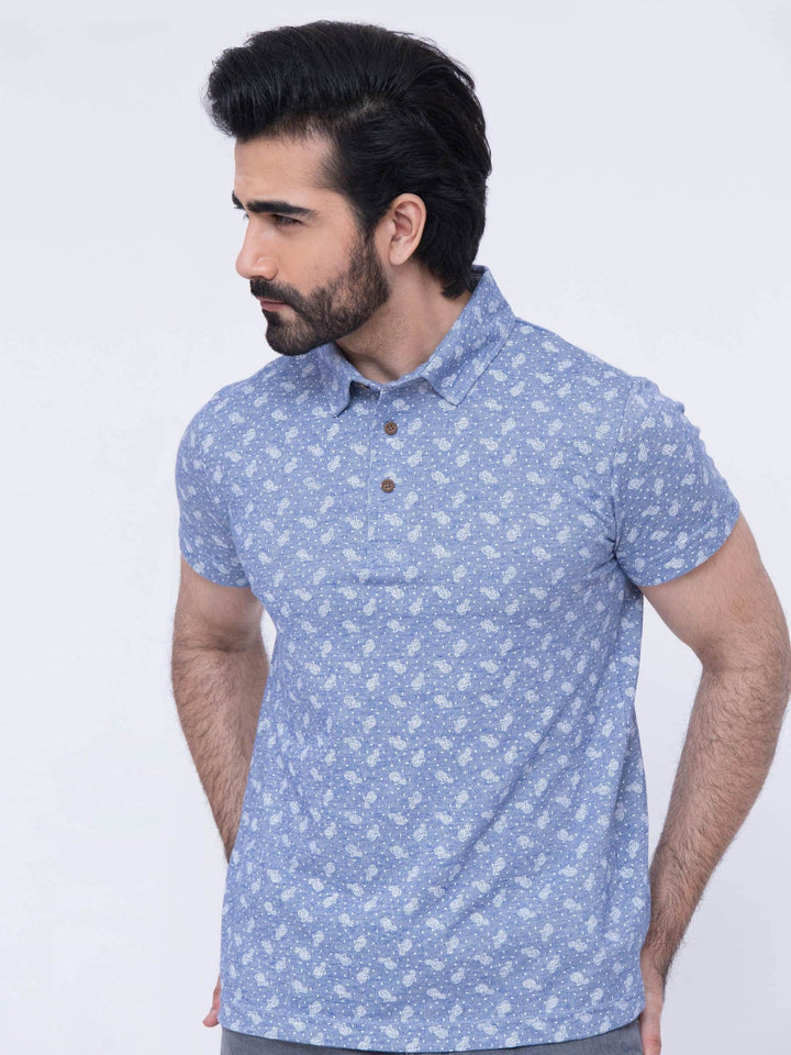 Blue Printed Polo Shirt