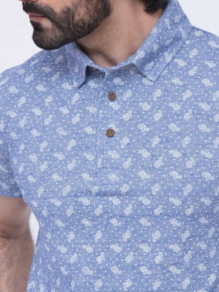 Blue Printed Polo Shirt