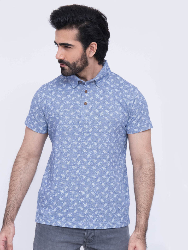 Blue Printed Polo Shirt