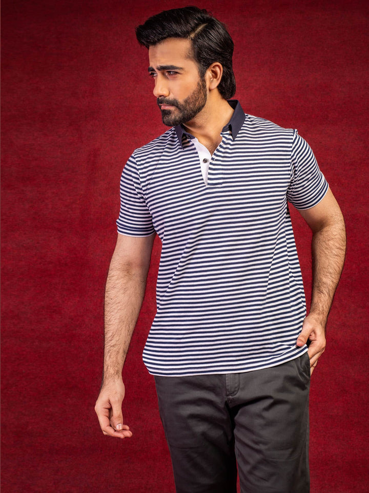 Blue Striped Polo Shirt