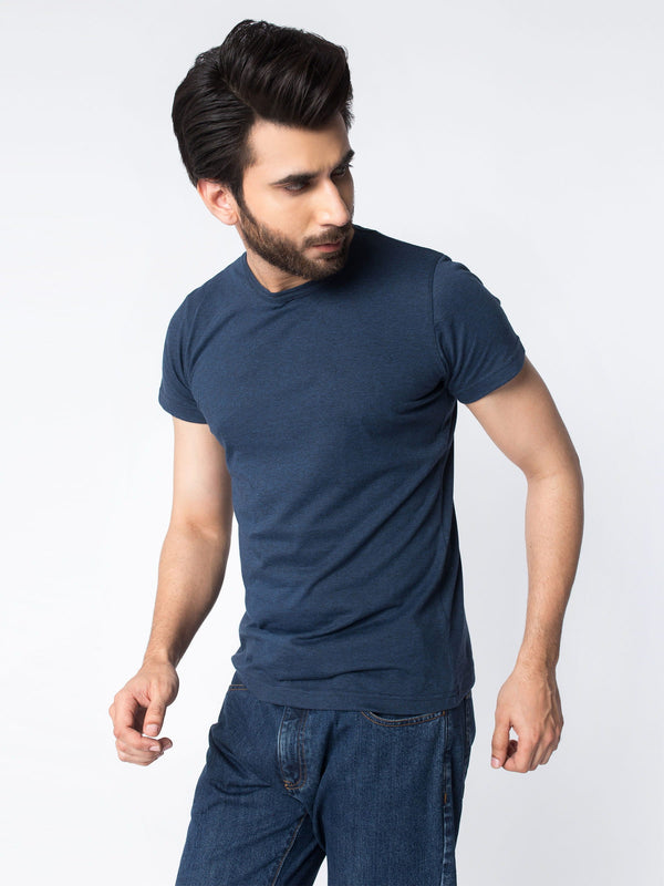 Blue Textured Half Sleeve T-Shirt