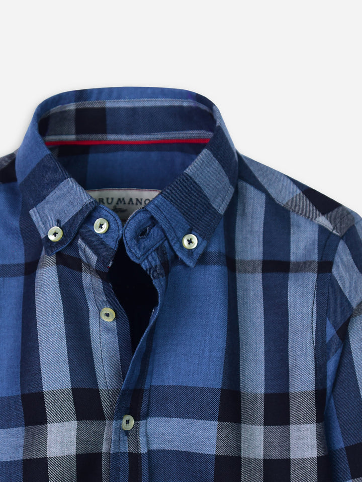 Blue Large Windowpane Checkered Casual Shirt Brumano Pakistan