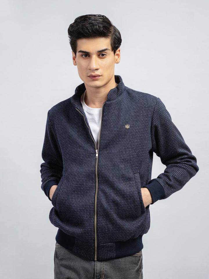 Blue & Grey Wool Harrington Jacket - Limited Edition Brumano Pakistan