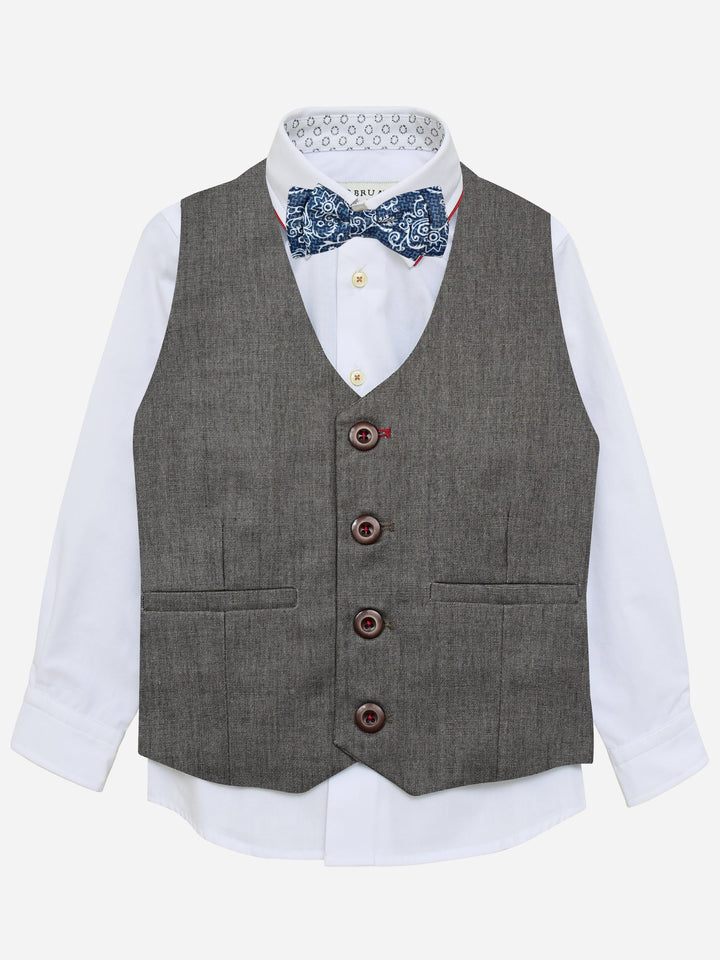 Brown Linen Textured Suit Vest With Bow Brumano Pakistan