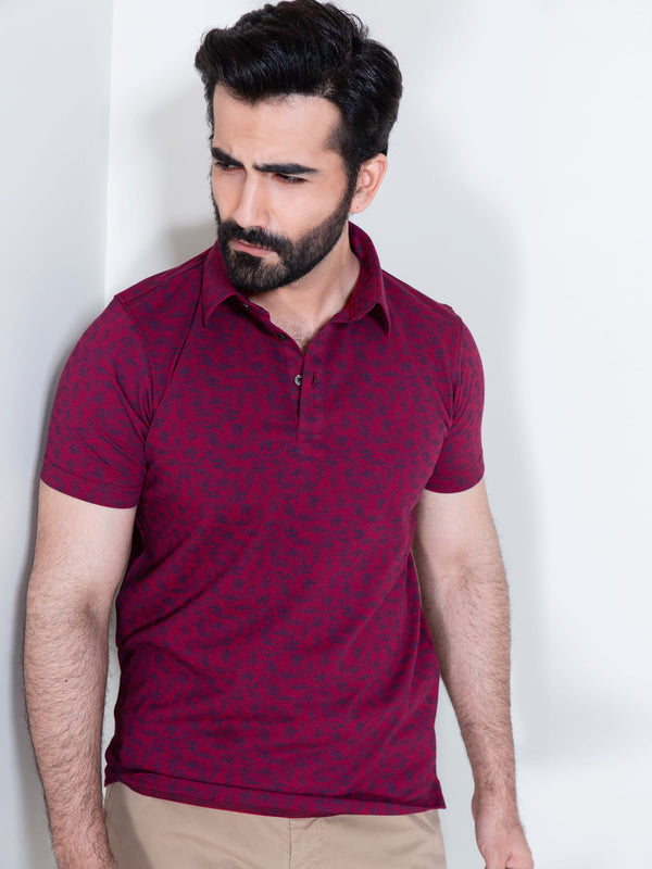 Burgundy Printed Polo